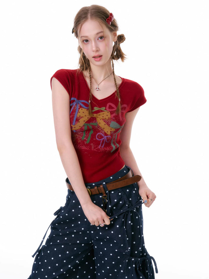 Y2K Bow Graphic Baby Tee