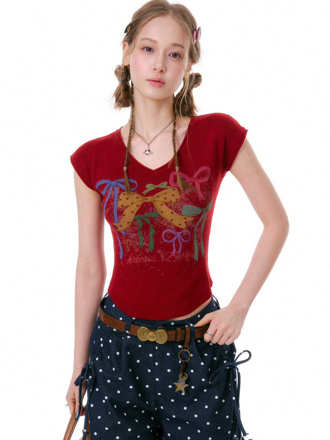 Y2K Bow Graphic Baby Tee