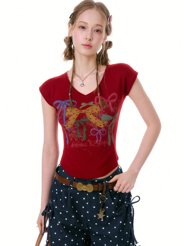 Y2K Bow Graphic Baby Tee