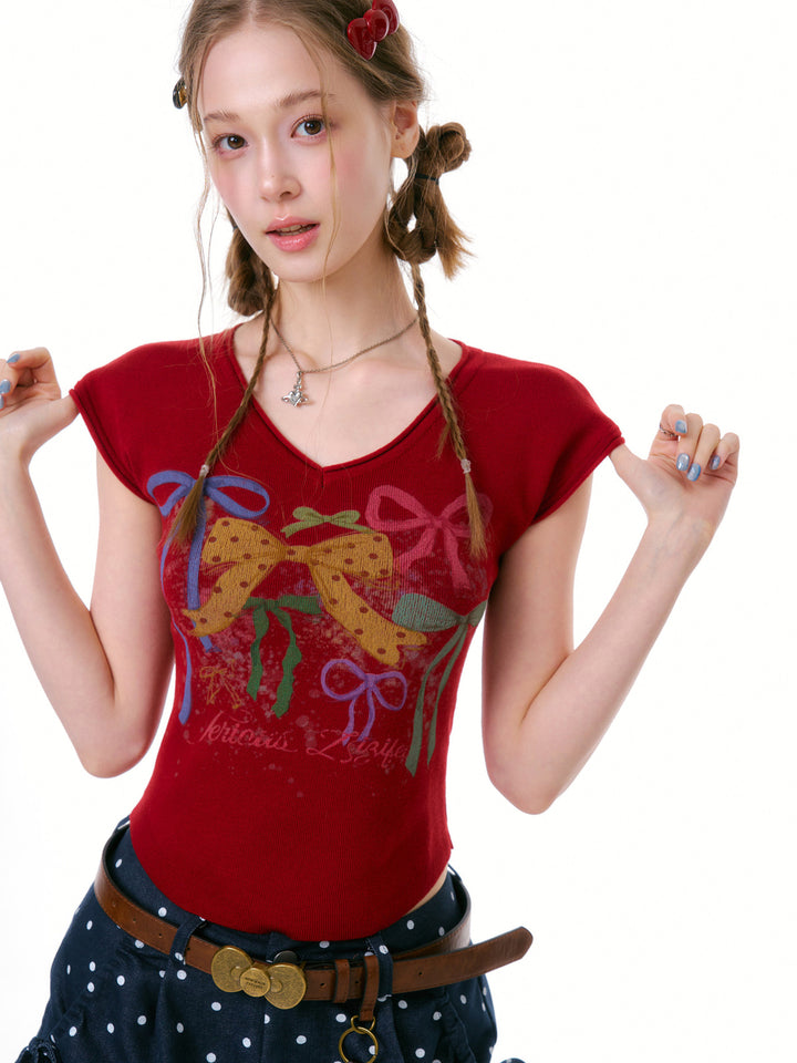 Y2K Bow Graphic Baby Tee