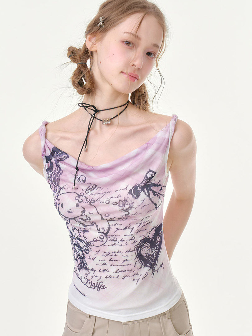 Bunny Graphic Cowl Neck Cami Top
