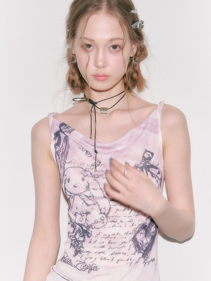 Bunny Graphic Cowl Neck Cami Top