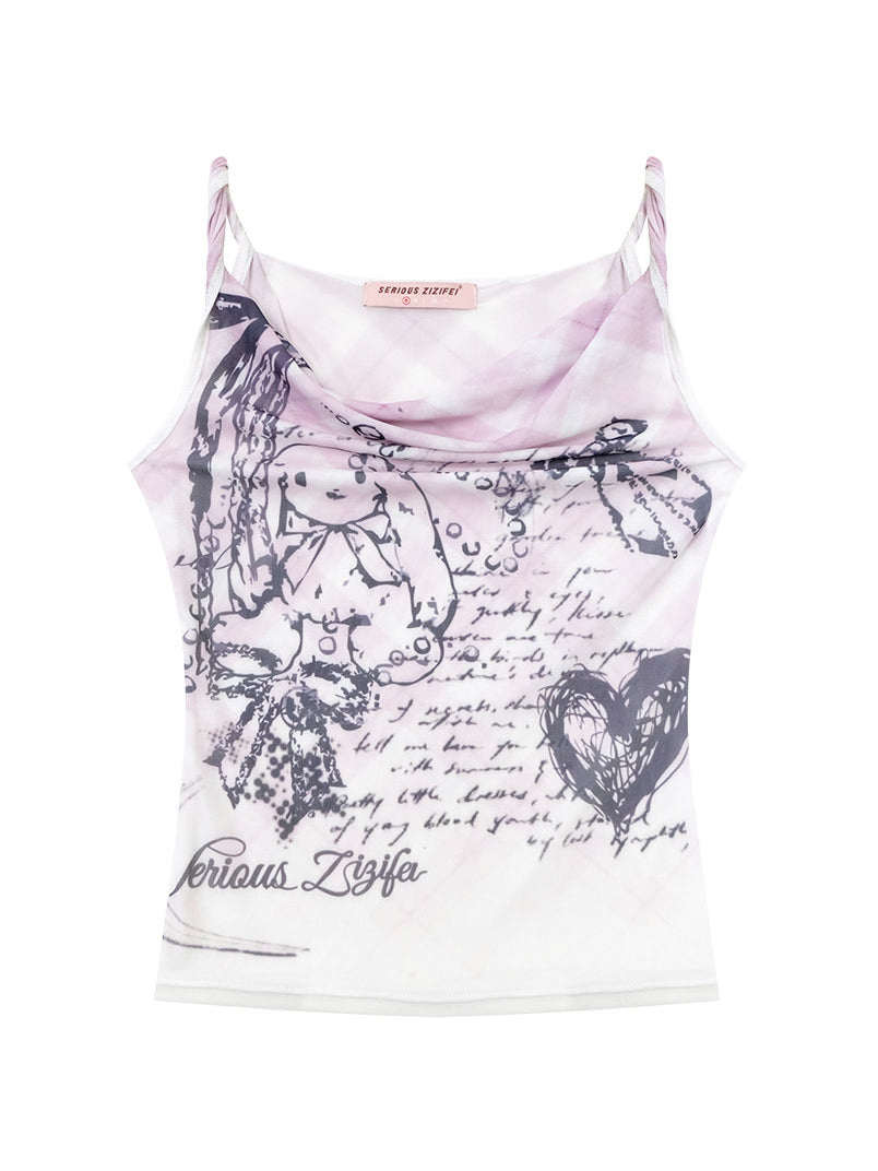 Bunny Graphic Cowl Neck Cami Top