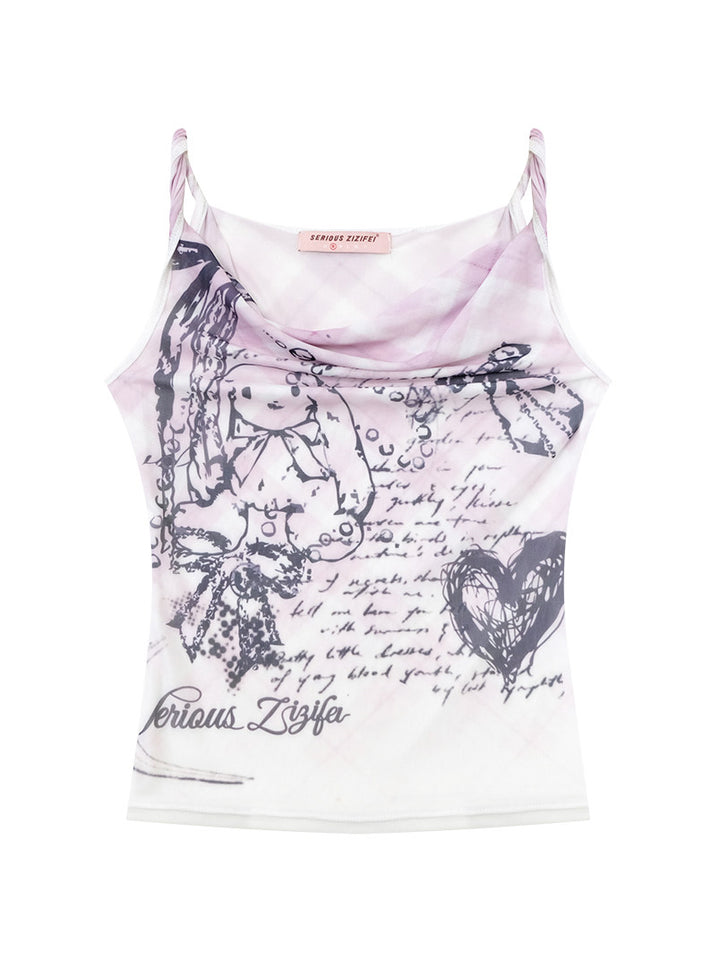 Bunny Graphic Cowl Neck Cami Top