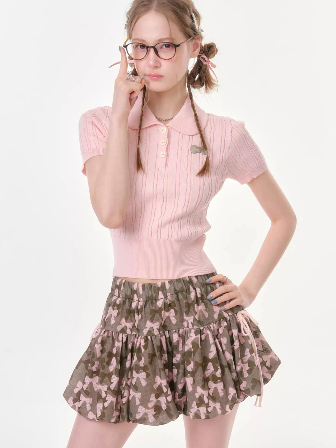 Pink Peter Pan Collar Knit Top