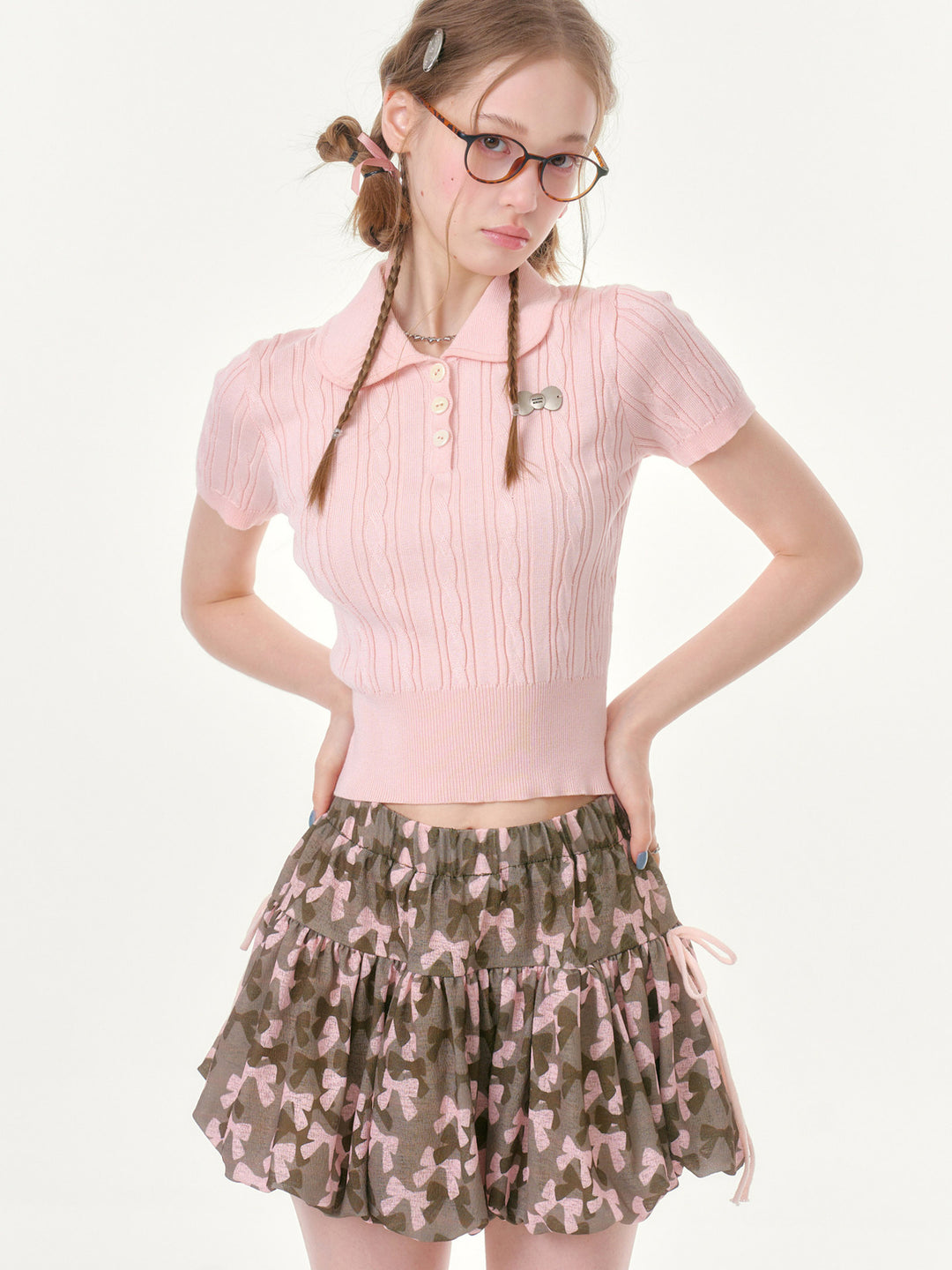 Pink Peter Pan Collar Knit Top