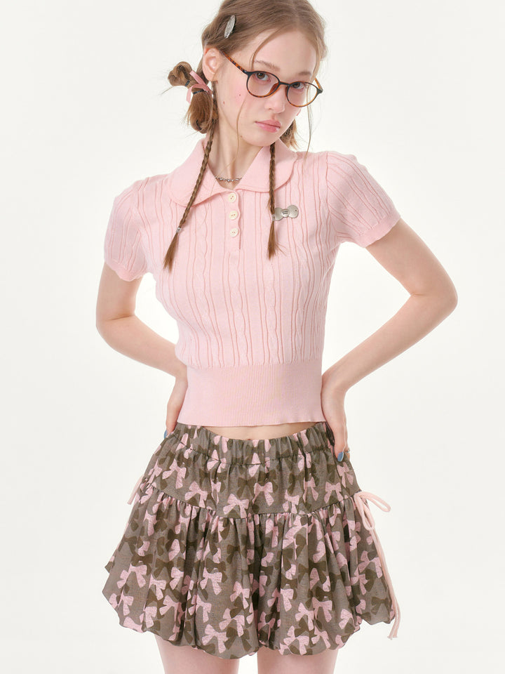 Pink Peter Pan Collar Knit Top