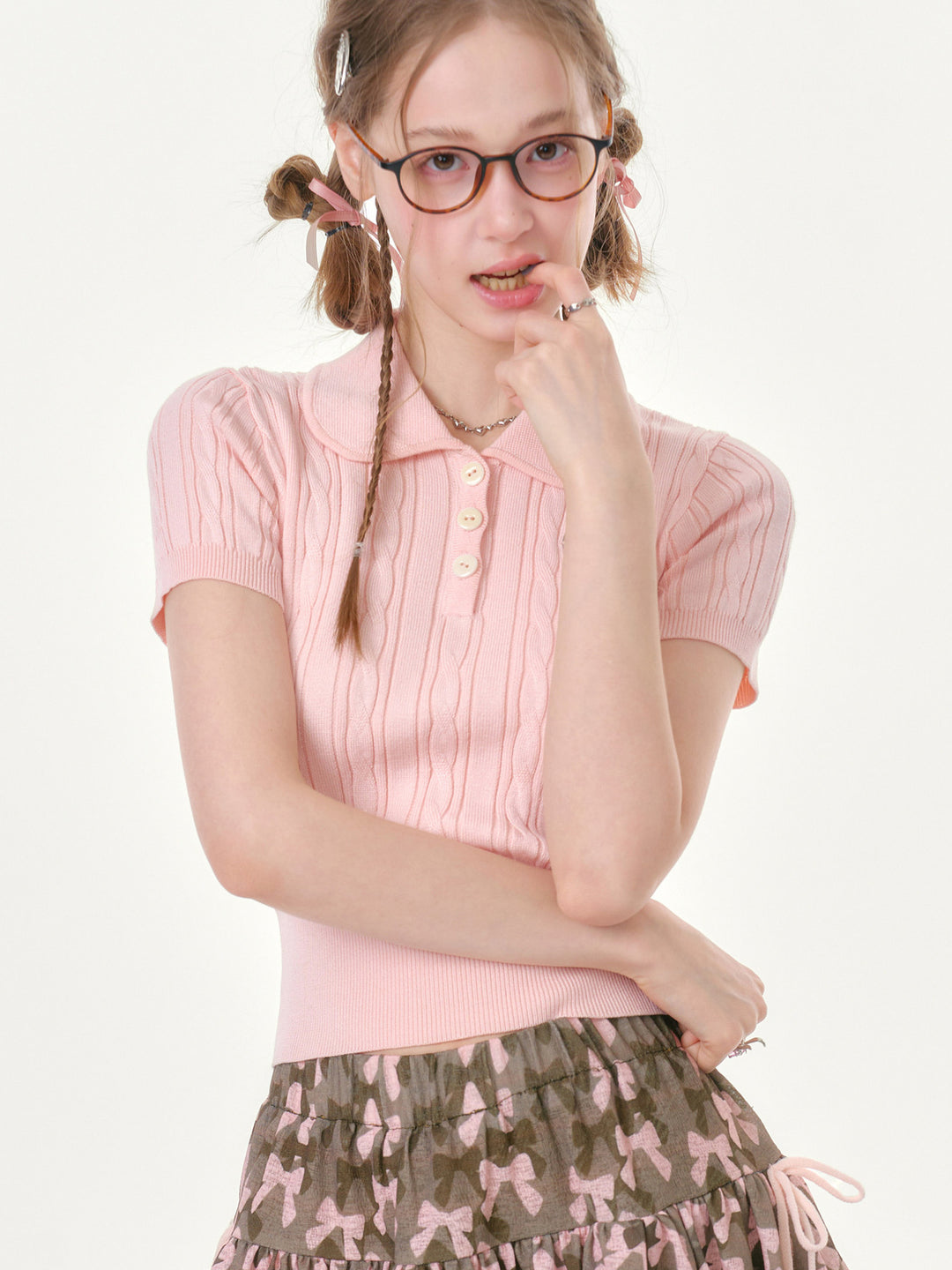 Pink Peter Pan Collar Knit Top
