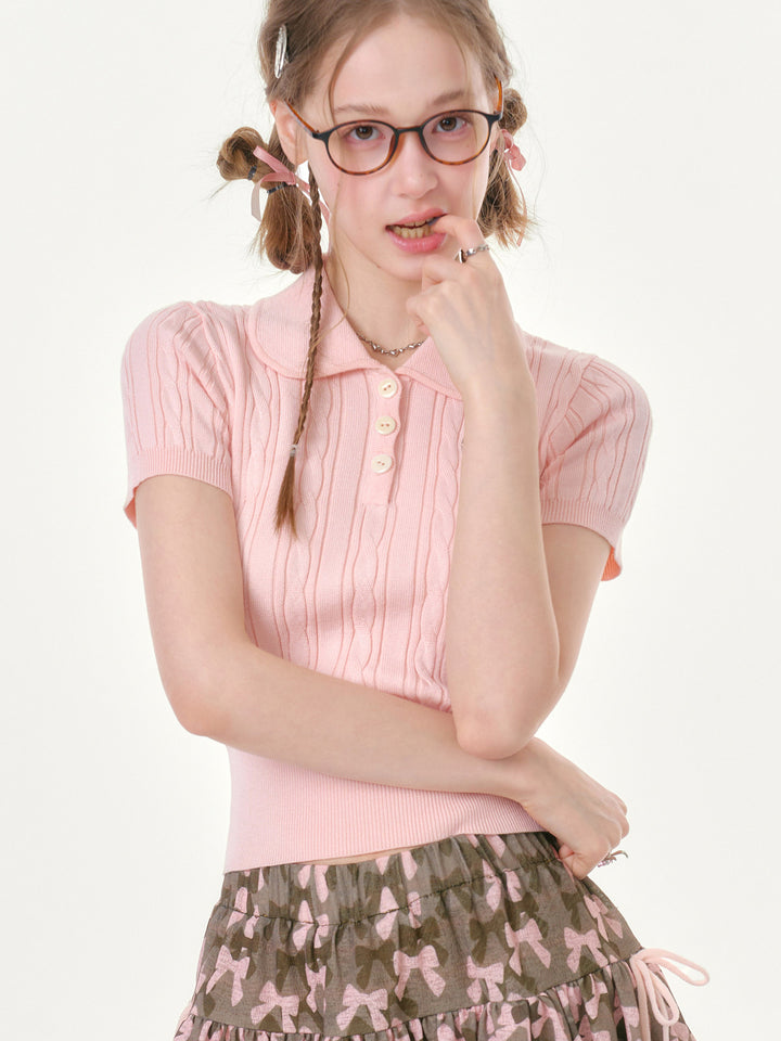 Pink Peter Pan Collar Knit Top