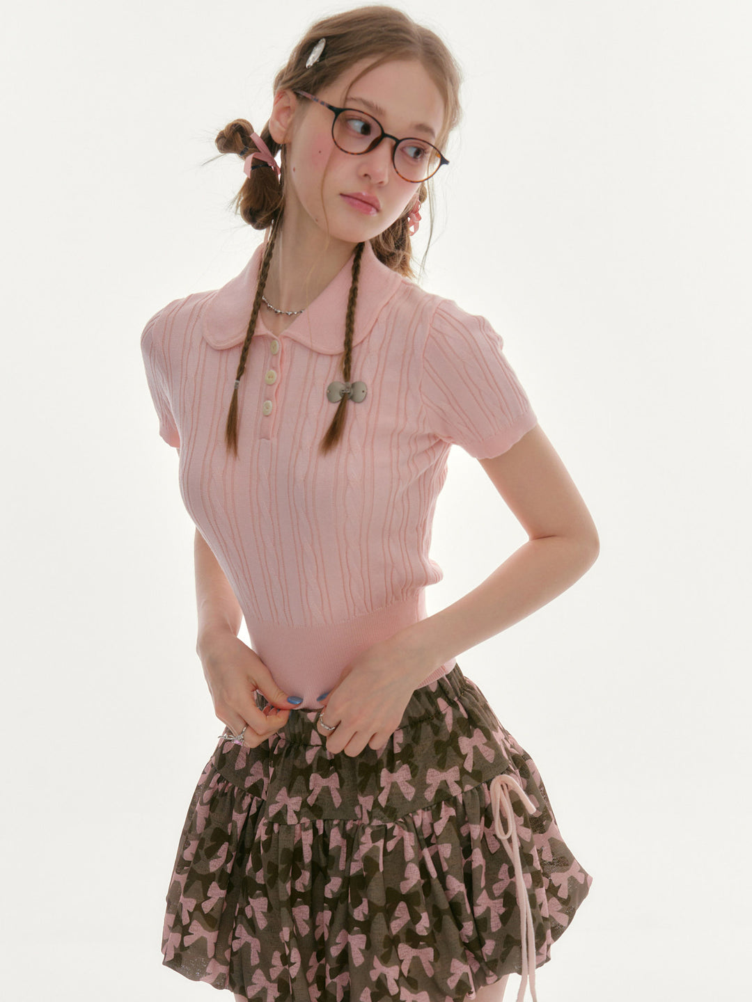 Pink Peter Pan Collar Knit Top