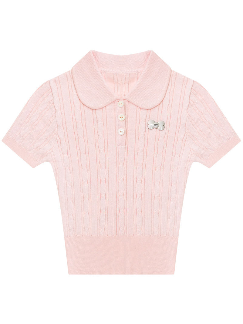 Pink Peter Pan Collar Knit Top