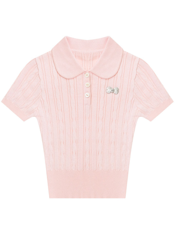 Pink Peter Pan Collar Knit Top