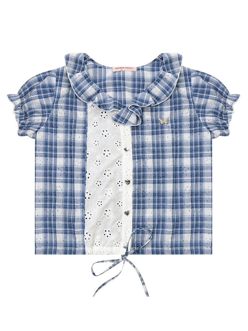 Preppy Plaid Eyelet Panel Shirt