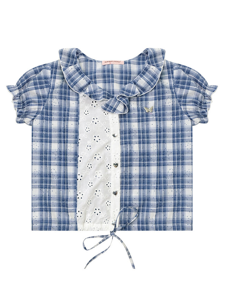 Preppy Plaid Eyelet Panel Shirt
