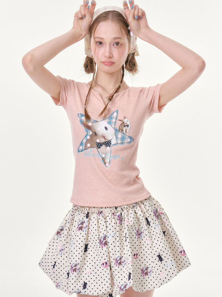 Pink Star Bunny Graphic T-Shirt