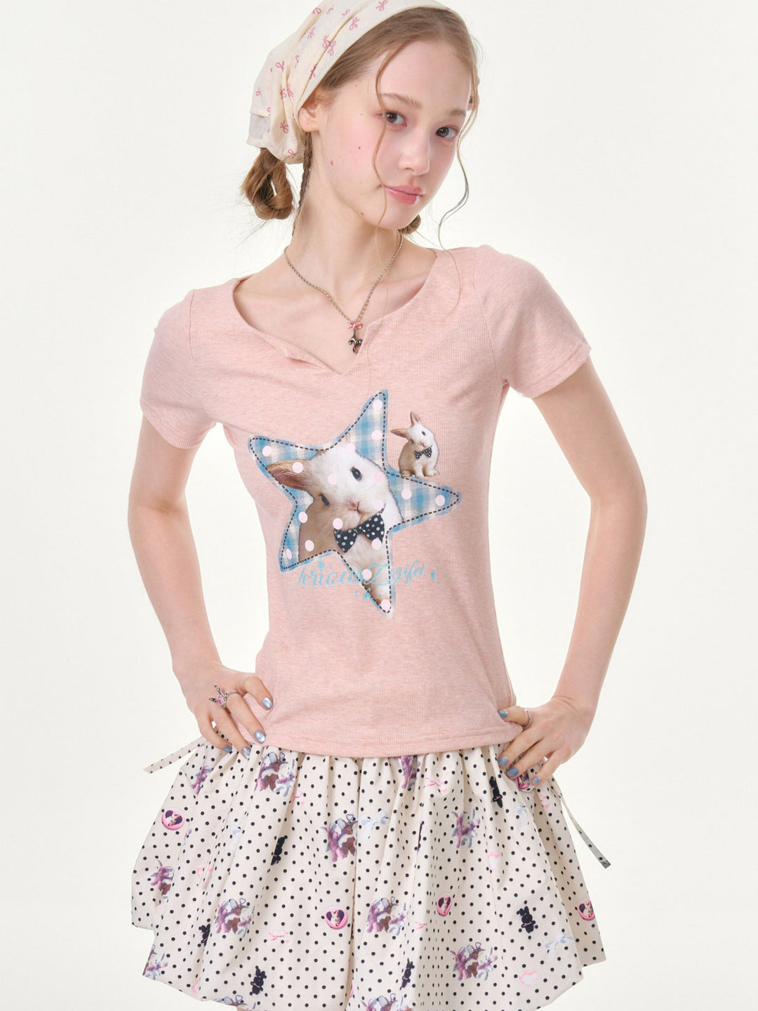 Pink Star Bunny Graphic T-Shirt