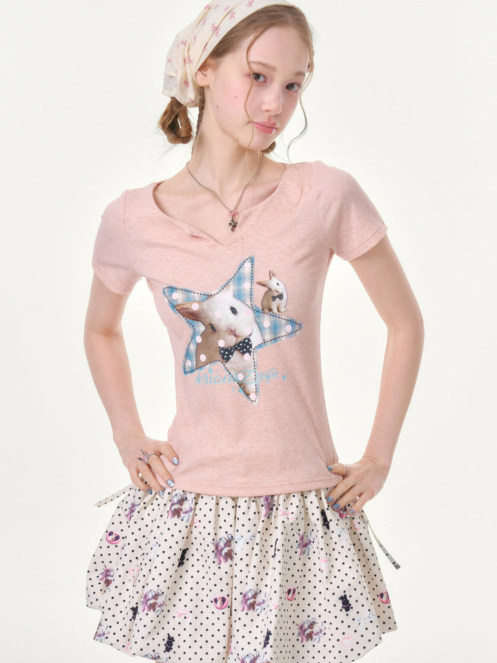Pink Star Bunny Graphic T-Shirt