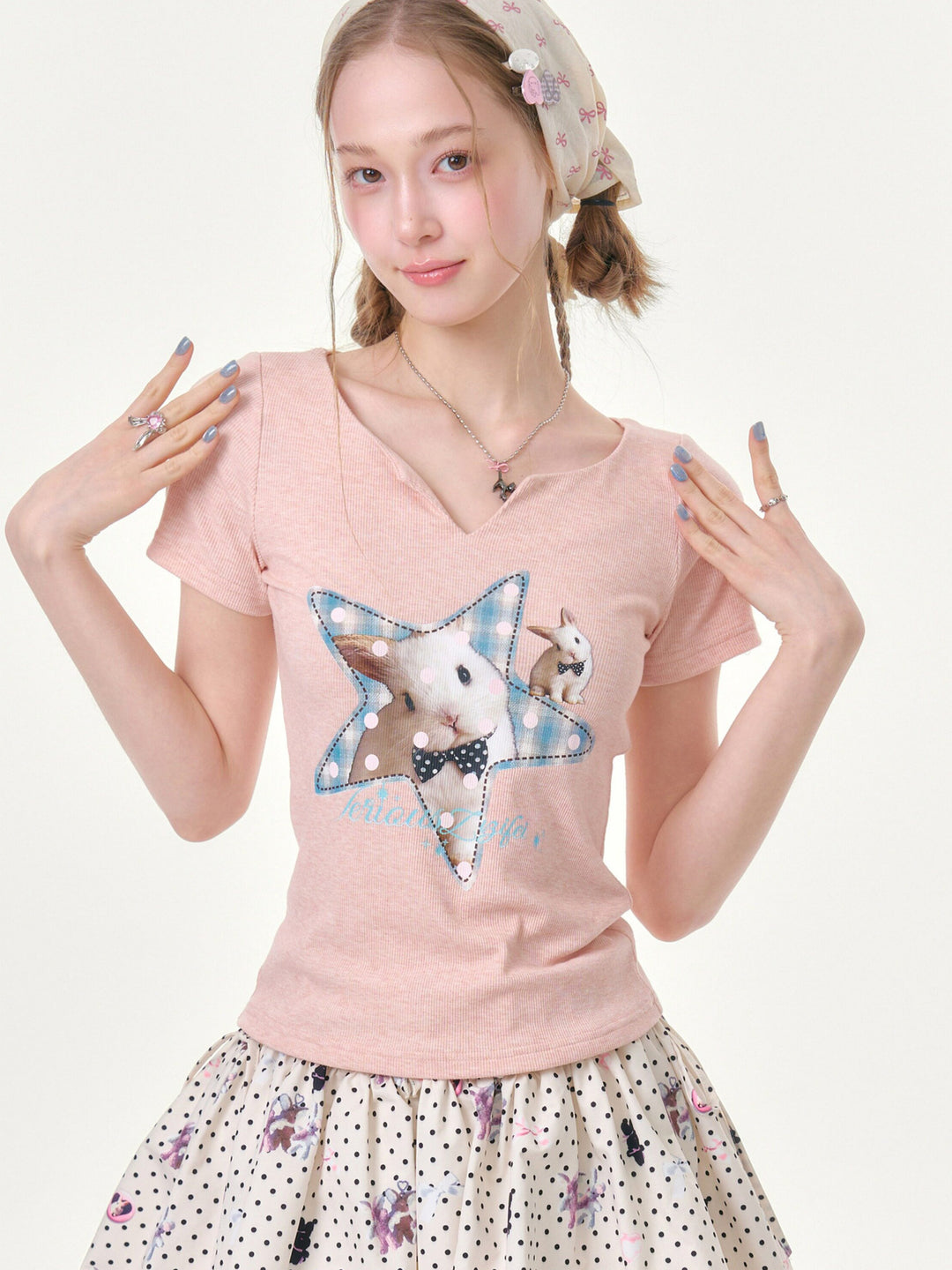 Pink Star Bunny Graphic T-Shirt