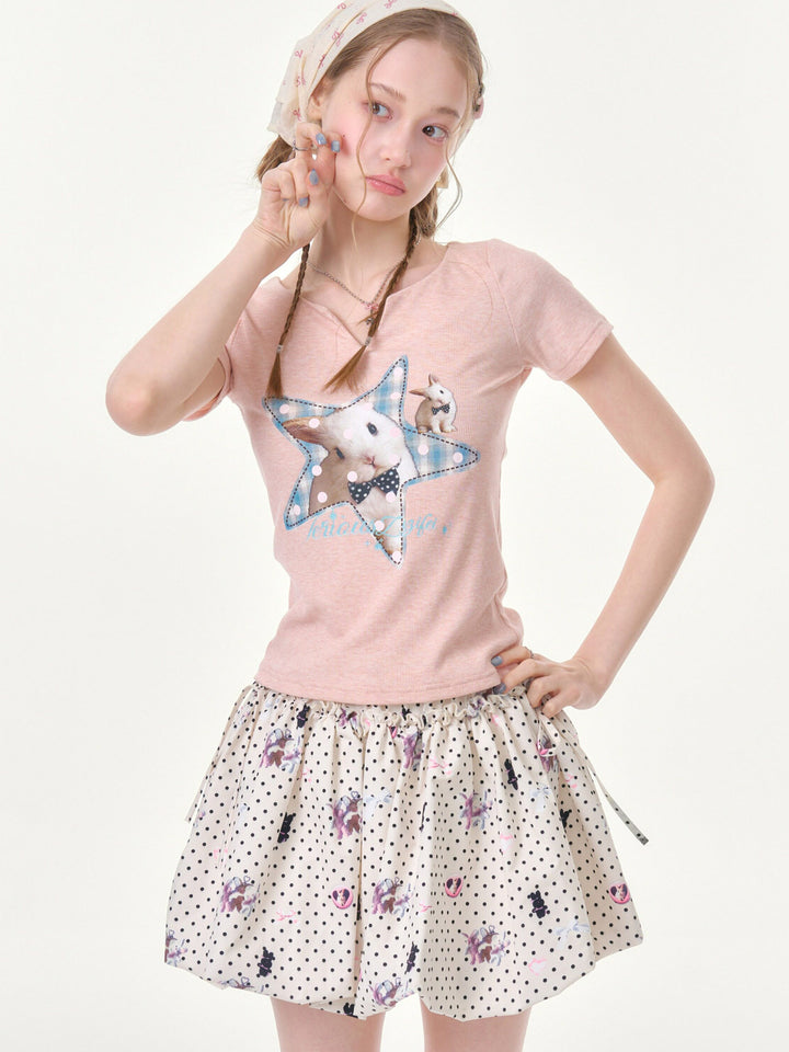 Pink Star Bunny Graphic T-Shirt