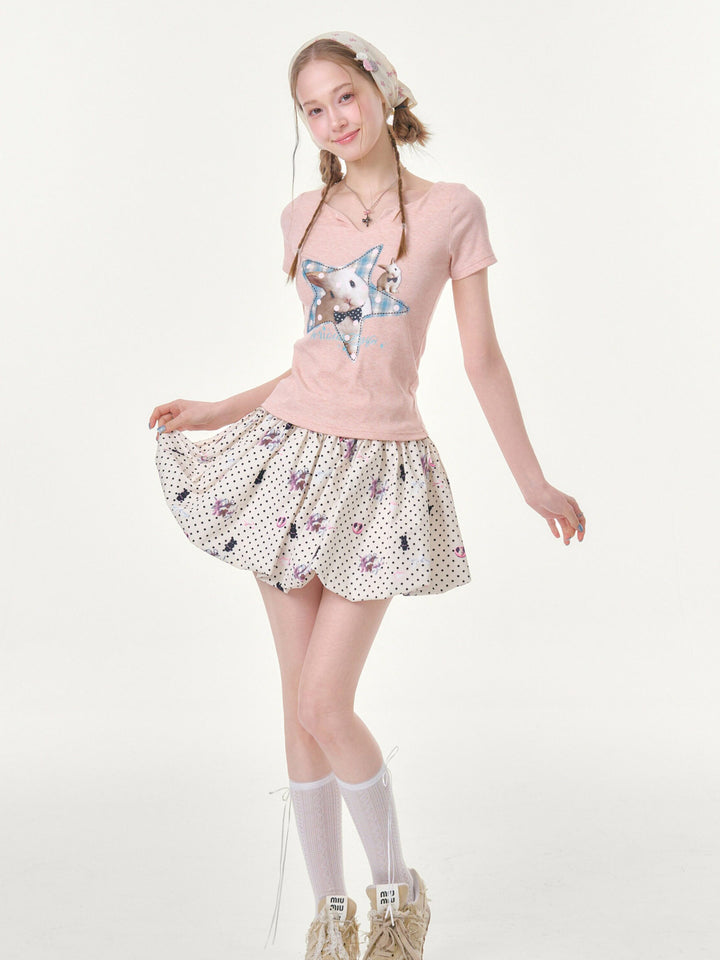 Pink Star Bunny Graphic T-Shirt