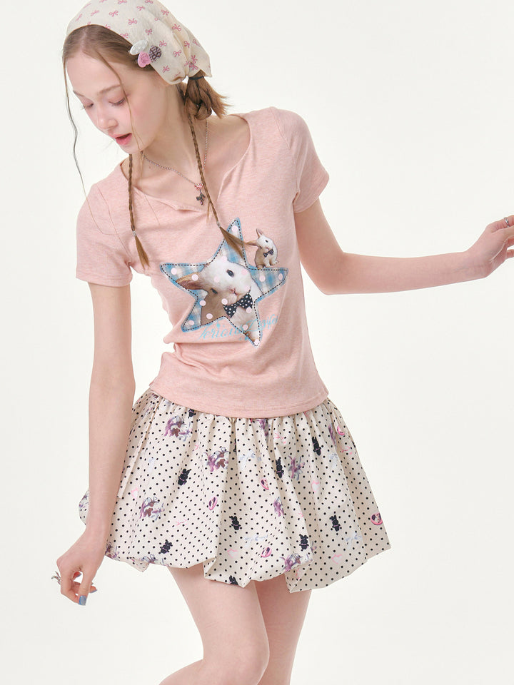 Pink Star Bunny Graphic T-Shirt