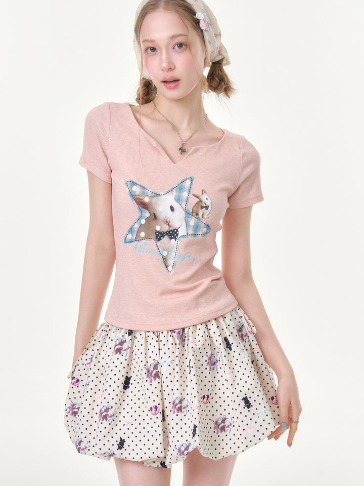 Pink Star Bunny Graphic T-Shirt