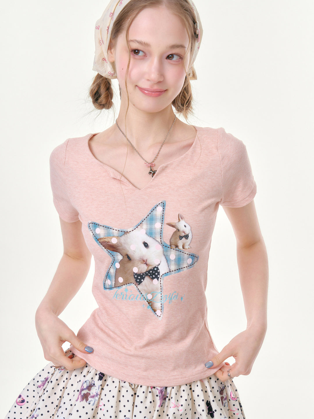 Pink Star Bunny Graphic T-Shirt