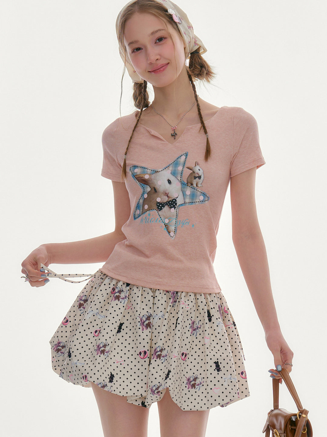 Pink Star Bunny Graphic T-Shirt