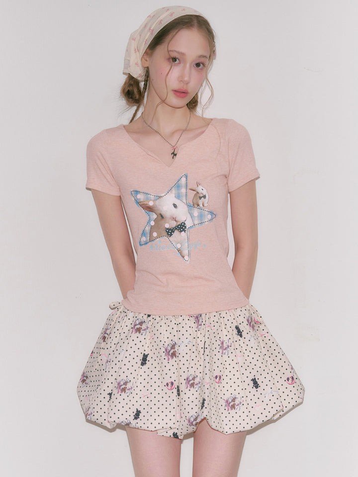 Pink Star Bunny Graphic T-Shirt