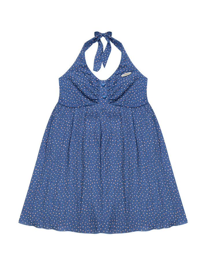 Blue Ditsy Floral Halter Tunic Top