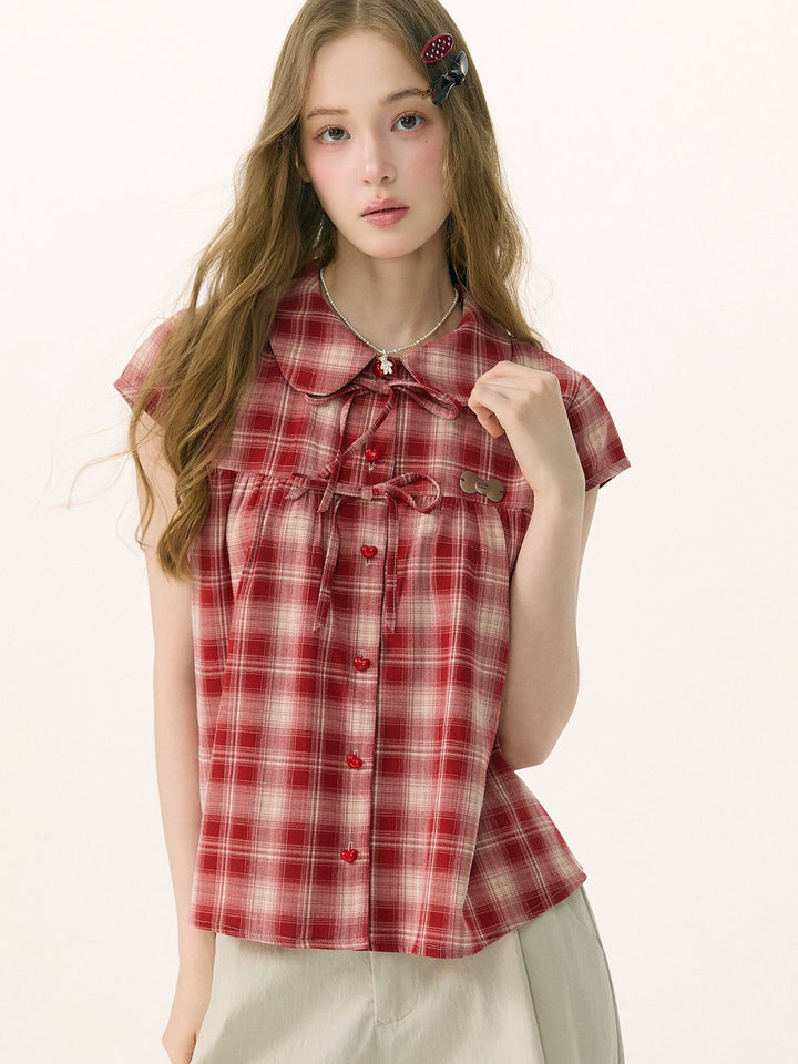 Red Plaid Bow Babydoll Shirt
