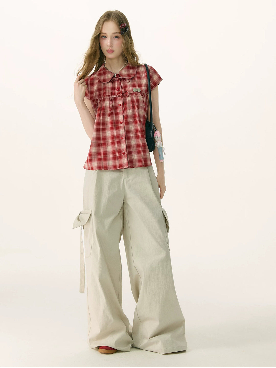 Red Plaid Bow Babydoll Shirt