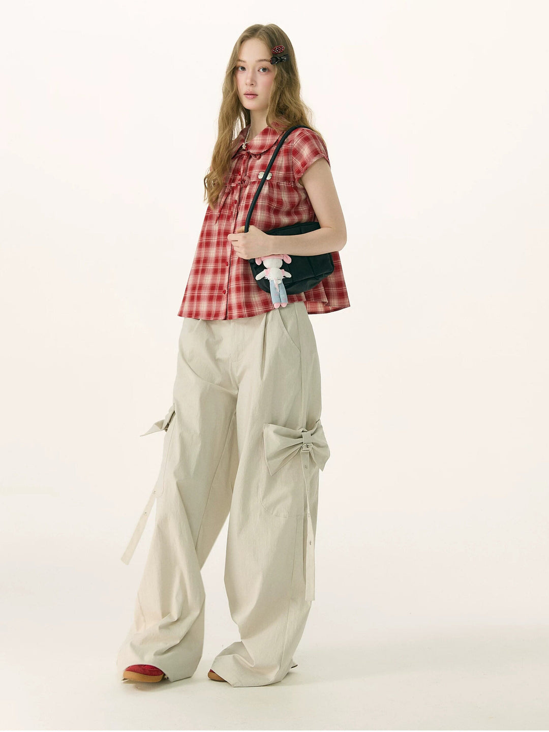Red Plaid Bow Babydoll Shirt