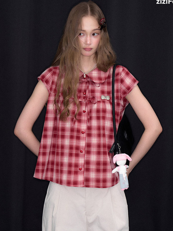 Red Plaid Bow Babydoll Shirt