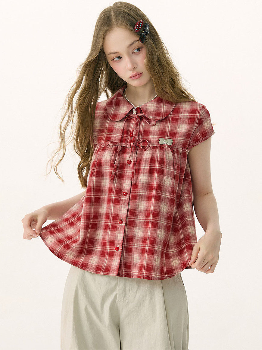 Red Plaid Bow Babydoll Shirt