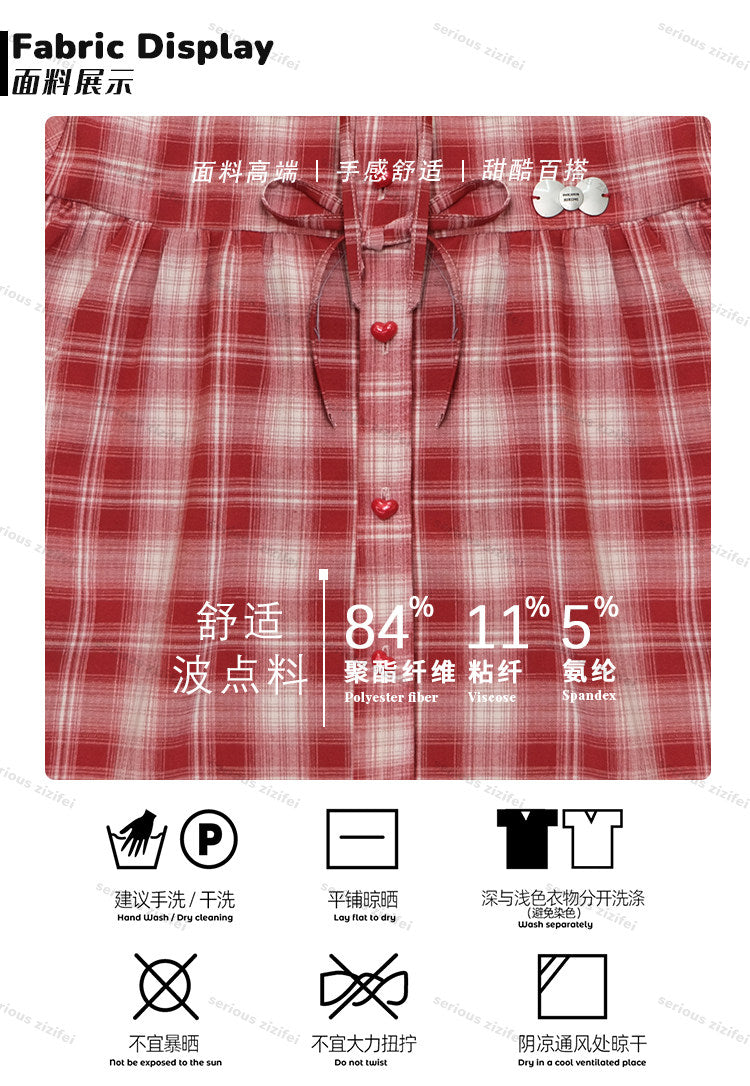 Red Plaid Bow Babydoll Shirt