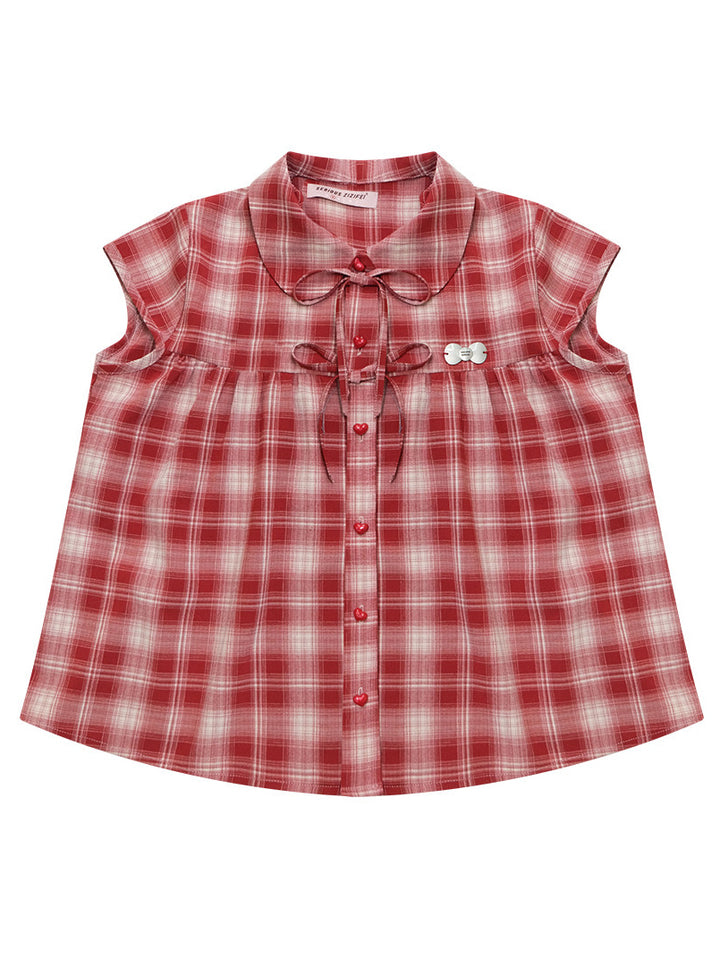 Red Plaid Bow Babydoll Shirt