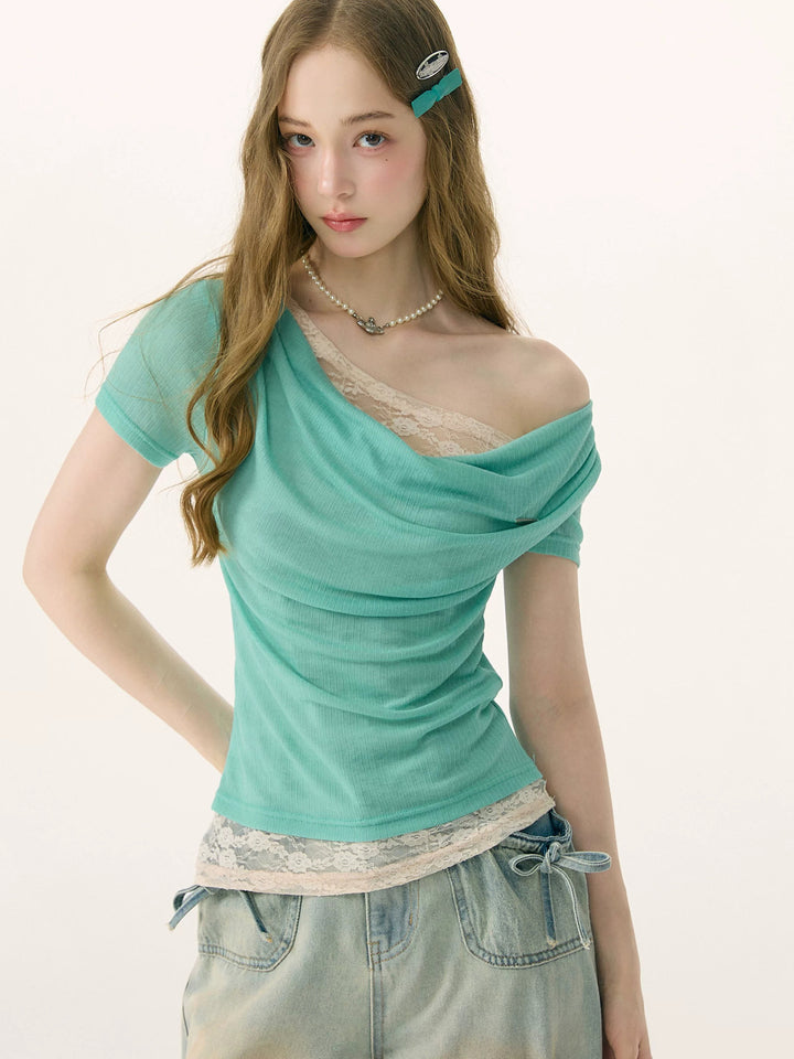 Mint Lace Cowl Neck Top