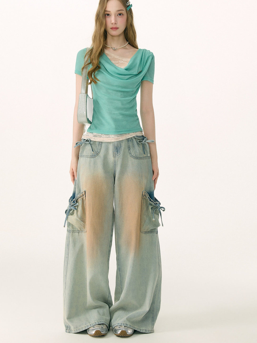 Mint Lace Cowl Neck Top