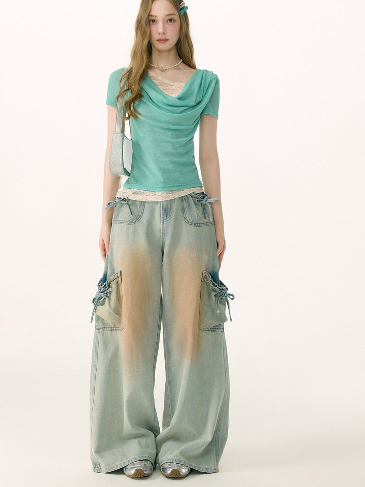 Mint Lace Cowl Neck Top