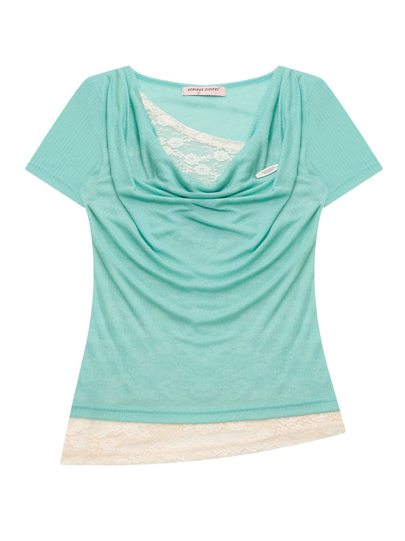 Mint Lace Cowl Neck Top