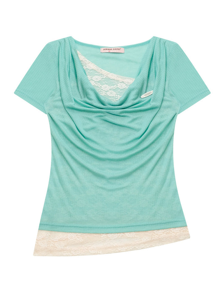Mint Lace Cowl Neck Top