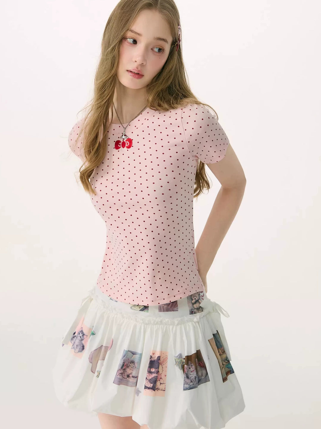 Pink Polka Dot Bow T-Shirt