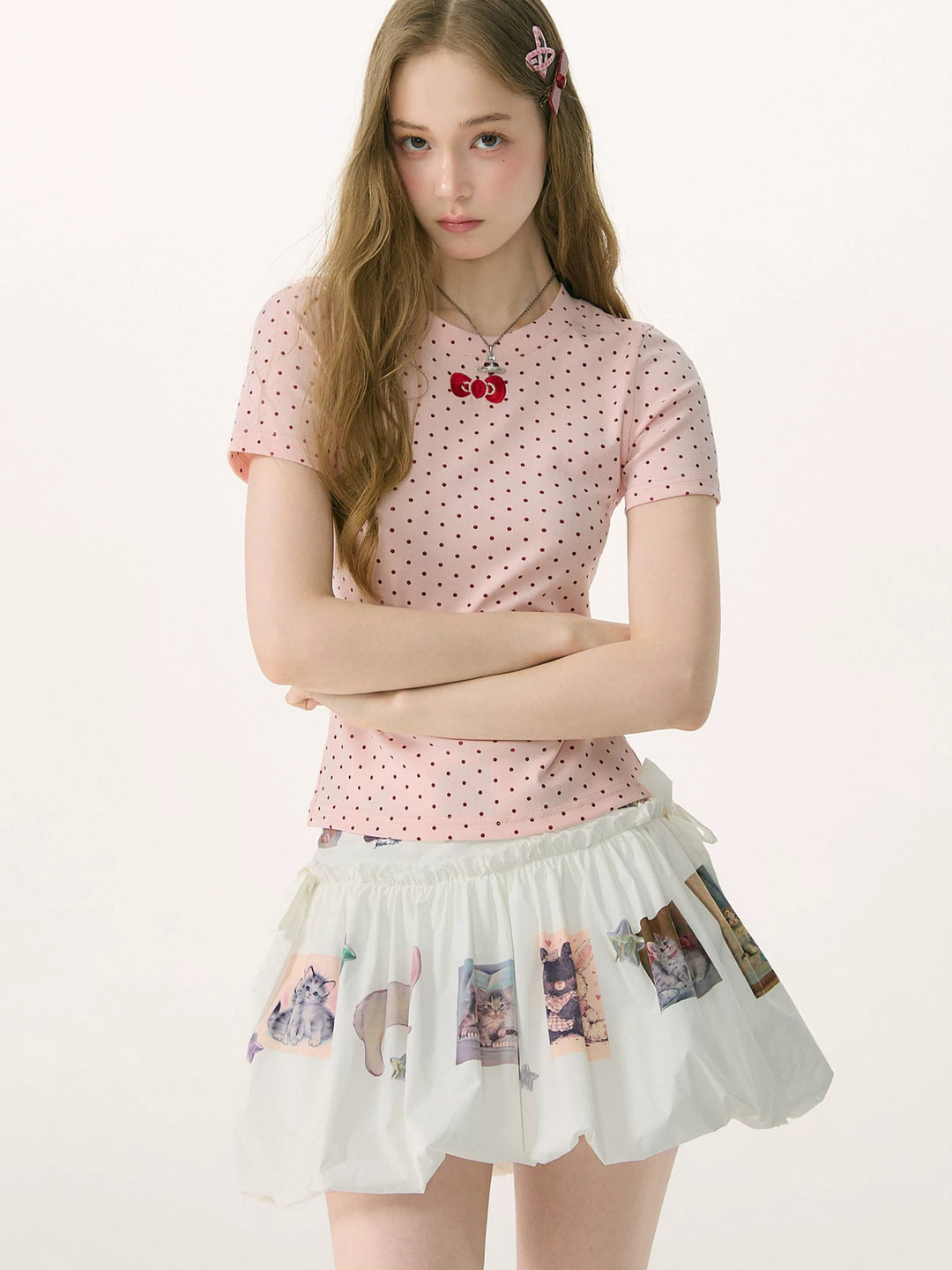 Pink Polka Dot Bow T-Shirt