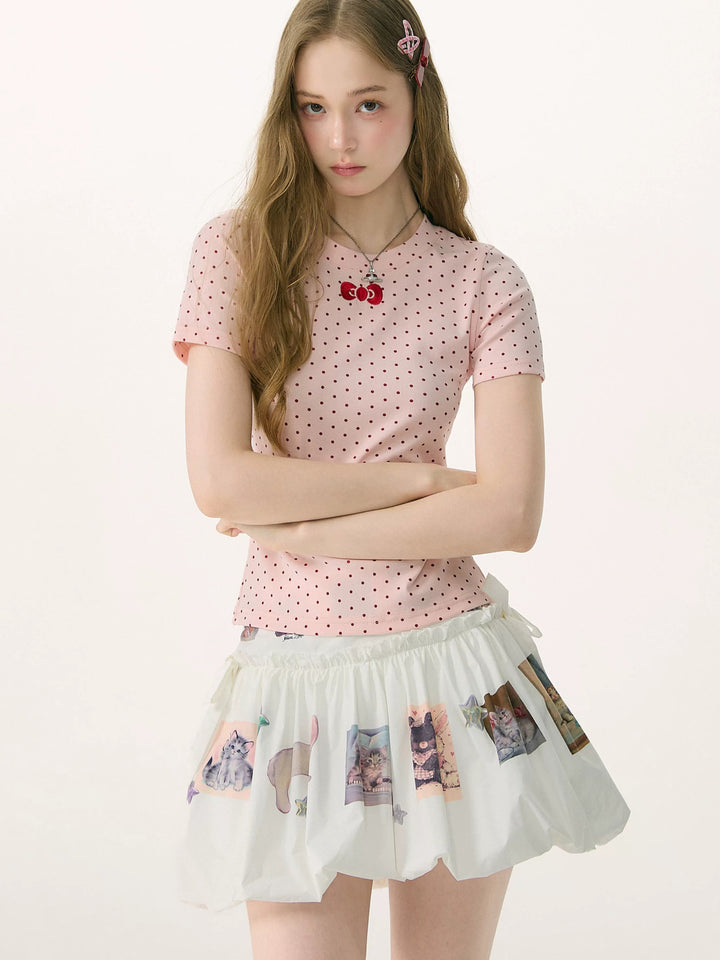 Pink Polka Dot Bow T-Shirt