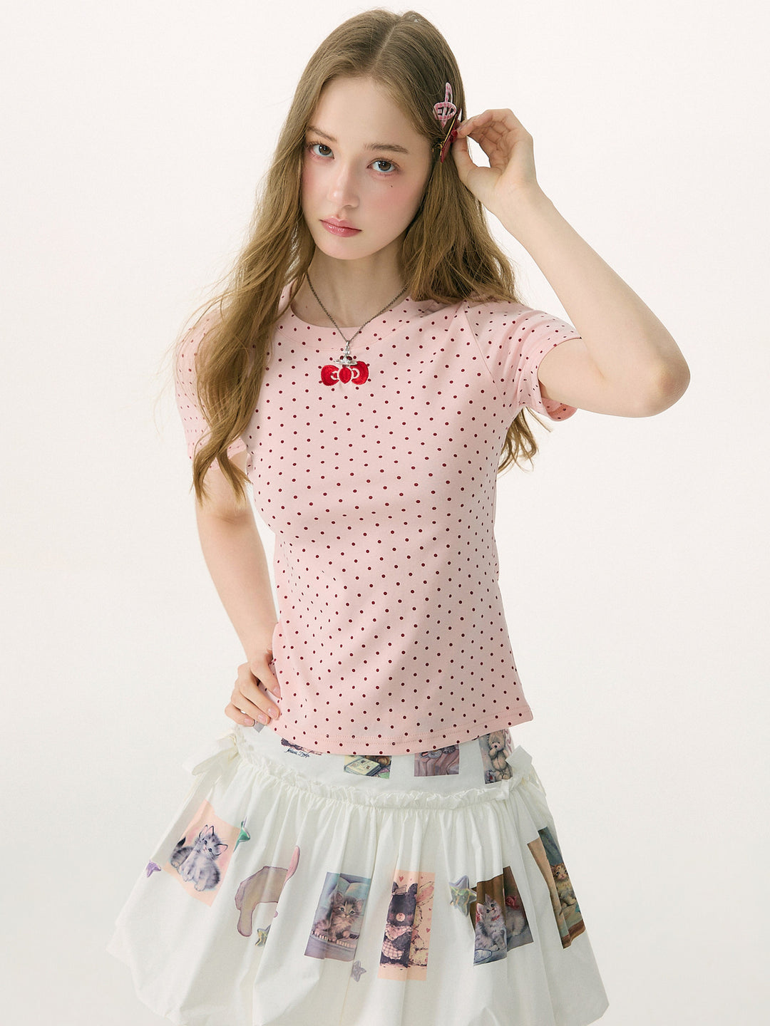 Pink Polka Dot Bow T-Shirt