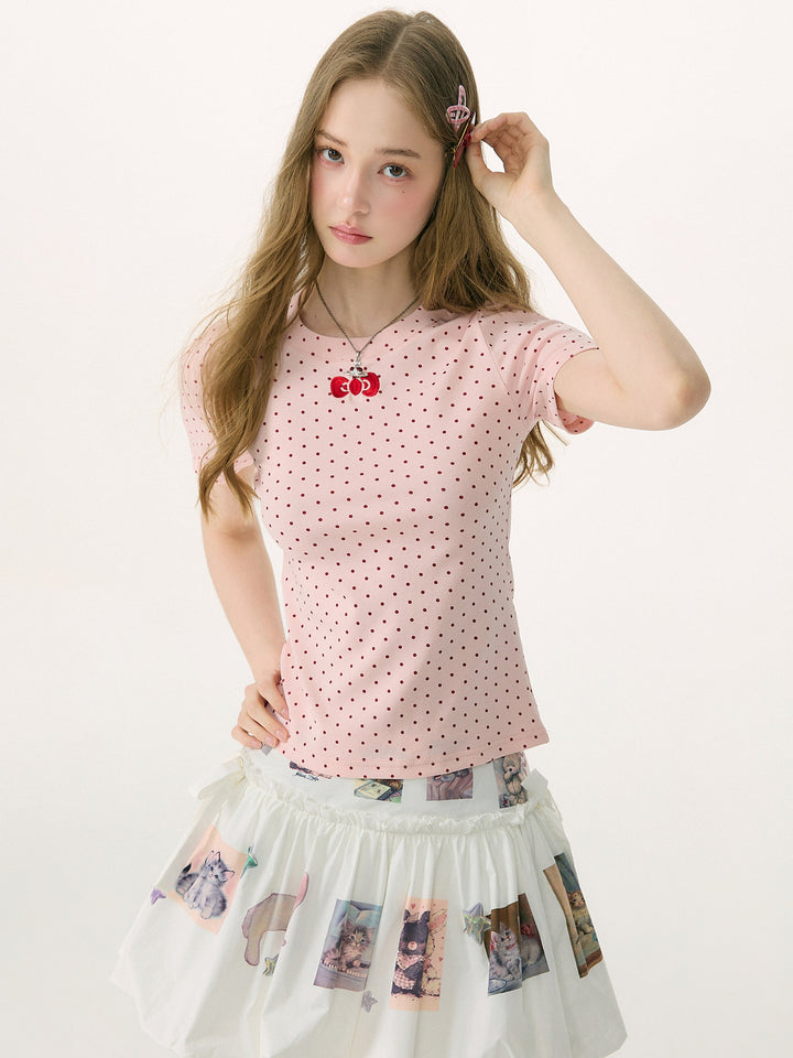 Pink Polka Dot Bow T-Shirt