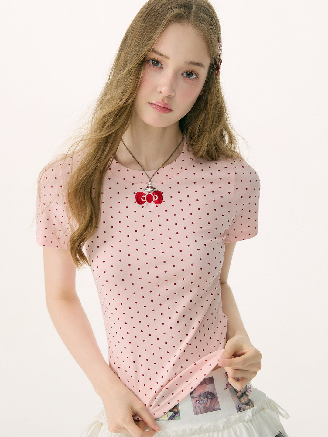 Pink Polka Dot Bow T-Shirt