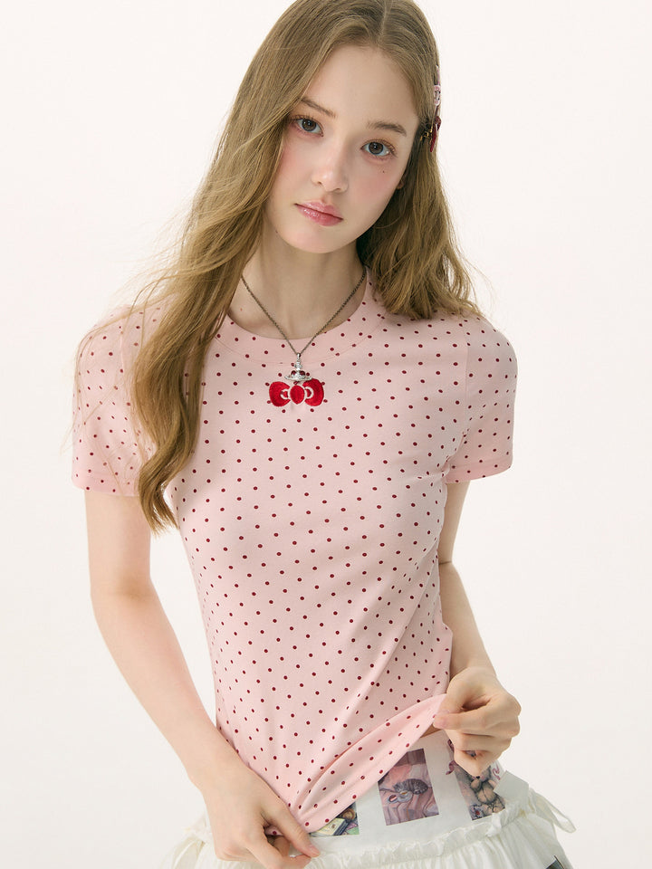 Pink Polka Dot Bow T-Shirt