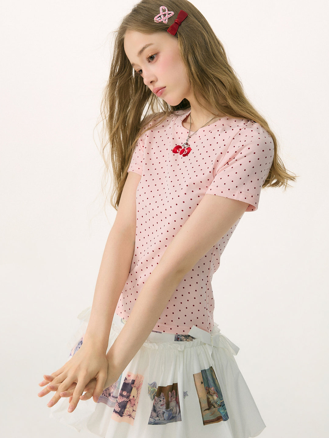 Pink Polka Dot Bow T-Shirt